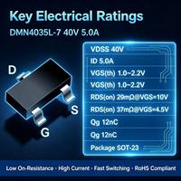DMN4035L 7 N Channel Enhancement MOSFET 40V 5A SOT 23 Transistor Daya RDS Rendah untuk Peralihan Beban dan Sirkuit DC