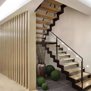 Conception d'escalier en bois massif de chêne rouge américain de haute qualité avec double faisceau de Foshan - Product Image 6