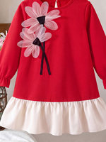 Robe rouge pour filles, nouvelle mode transfrontalière 2026, ODM, avec nœud uni, fleur tridimensionnelle et empiècement feuille de lotus