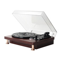 Tourne-disque vinyle rétro en bois personnalisé en usine, 3 vitesses, avec couvercle anti-poussière, haut-parleur intégré, décoration d'intérieur, cadeau