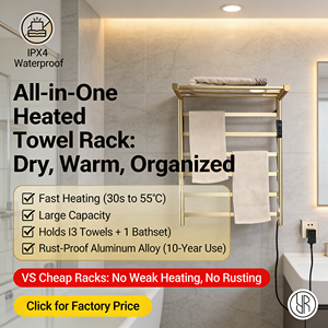 Moderno Radiatore Elettrico Orizzontale in Metallo Dorato Spazzolato con Mensola, Scaldasalviette e Barra Riscaldante - Product Image 5