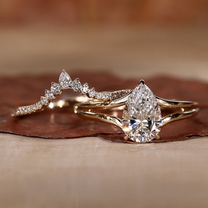 Bagues <span class=keywords><strong>de</strong></span> fiançailles et <span class=keywords><strong>de</strong></span> mariage en or massif 14k 18k avec diamant cultivé en laboratoire certifié HPHT CVD Shea Igi pour femmes, hommes, ensemble <span class=keywords><strong>de</strong></span> couple <span class=keywords><strong>de</strong></span> mariés - Product Image 3