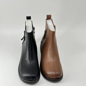 Sepatu bot Chelsea hak rendah wanita, Kasut Ankle ritsleting samping gaya Barat kulit asli PU EVA musim dingin musim gugur - Product Image 5