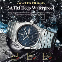 POEDAGAR 821 Montre-bracelet à quartz pour homme en acier inoxydable 40 mm Cadran bleu quadrillé Verre Hardlex Double calendrier Étanche 3 ATM Décontractée