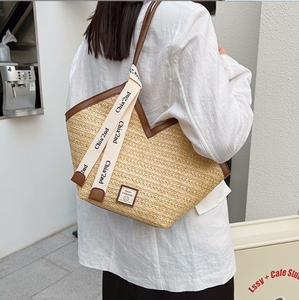 Bolso de Hombro Vintage de Verano, Diseño de Letras en Dos Tonos, Poliéster, Bolso Tote Grande, Asas Dobles, Cierre de Cremallera, Casual para Mujer - Product Image 6
