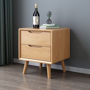 Nordic Style Solid Wood Nightstand 2 Drawer Storage <b>Cabinet</b> For Bedroom Home Use - Product Image 3