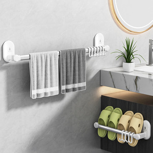 Towel Rack 2 Bars Aluminum Alloy Suction Mounted Minimalist Bathroom Shower Toilet Wall Mount Storage <b>Shelf</b> - Product Image 2