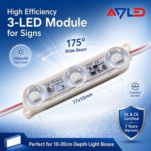 Module ADLED 3 LED 77x15mm DC12V Blanc Froid 175 °   Poutre pour éclairage de signalisation - Product Image 1