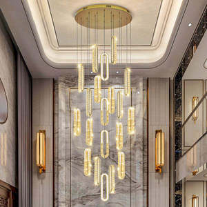 Lámpara Colgante Ovalada Moderna Dorada, Lámpara de Araña de Cristal LED, Altura Ajustable, Regulable, Bombilla E27, 2700K, Blanco Cálido, Tamaño Grande - Product Image 3