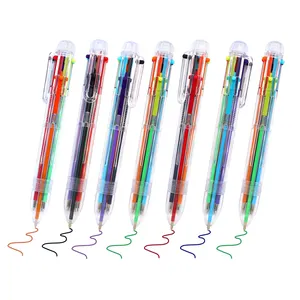 6 in1 Rainbow Colorful Ballpoint Pens 0.5mm Transparent 6 Colors Plastic Pen in One Multicolor Pen for Office School Students