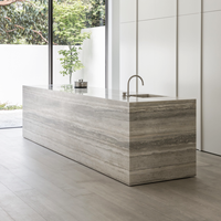 Panneaux muraux de salle de bain modernes en travertin argenté océanique unique, carreaux de sol, îlot de cuisine, comptoir en travertin argenté
