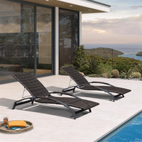 Chaise longue d'extérieur en rotin PE, dossier réglable, pour piscine, jardin, patio, plage - Vente flash