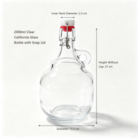 Bouteille en verre transparente à grande capacité avec couvercle basculant et poignée pour huile d'olive extra vierge et sirop
