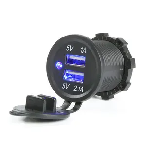 Waterdichte 5V 3.1a Dot Blauwe Led Dual Usb Autolader Socket Voor Motorfiets Auto Vrachtwagen Boot