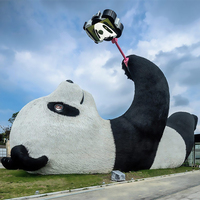 K503 Fiberglass Cartoon Sculptuur Panda Monster Beer Muziek Ecologisch Handgemaakt Tuinbeeld Liefde