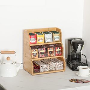 Cross-border bamboo three-layer tea bag <b>storage</b> rack, desktop coffee bag organizer, <b>kitchen</b> <b>storage</b> <b>box</b> - Product Image 1