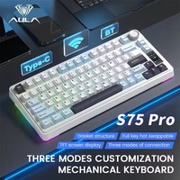 AULA S75 Pro Tri-Mode Gaming Mechanical Keyboard 75% Layout HotSwappable Pre-lubed Switch PBT Keycaps with Screen Knob for Gamer