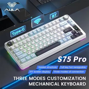 <span class=keywords><strong>Clavier</strong></span> mécanique de jeu AULA S75 <span class=keywords><strong>Pro</strong></span> Tri-Mode, disposition 75 %, interrupteurs pré-lubrifiés remplaçables à chaud, touches PBT avec bouton rotatif pour les joueurs - Product Image 3