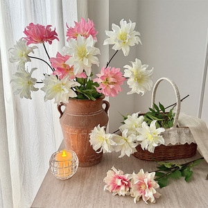 Fleur artificielle Yasunobu Dahlia à branche unique en soie, blanc, rose, jaune, bleu, violet, pour décoration de mariage et de maison - Product Image 2
