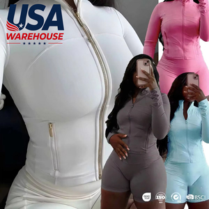 USA Warehouse Women's Yoga Workout Jacket Set Slim Fit Yoga Sports Coat Quick Dry Thumb Hole Fitness Jacket - Product Image 1