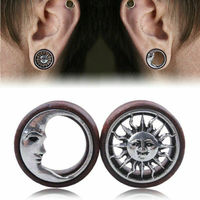 Paire de bouchons d'oreille Tunnel de chair Expander 8-20MM bois soleil et lune jauges d'oreille creuses pour mariage fête fiançailles cadeau bijoux de corps