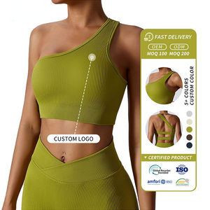 YISHENHON haut de Fitness sans couture vêtements de sport séchage rapide côtelé serré entraînement Gym <span class=keywords><strong>Jogging</strong></span> Yoga vêtements une épaule glisser dos nu - Product Image 5