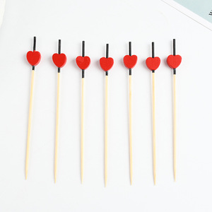 Piques à <span class=keywords><strong>cocktail</strong></span> en bambou en forme de cœur personnalisables, écologiques, jetables, pour sandwichs aux fruits - Product Image 1