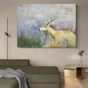 Christmas decorative watercolor deer high quality animal oil painting Handmade Canvas Wall Art Animal Deer Painting