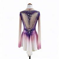 Robe de patinage et de danse dégradé violet, rose et blanc, en maille à manches longues, ornée de strass et de perles, pour enfants et adultes, pour compétition et spectacle