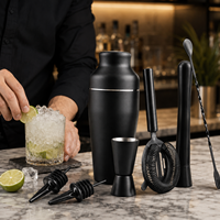 Ensemble de shaker à cocktails noir mat 7 pièces en acier inoxydable avec doseur, passoire, pilon, becs verseurs – Kit de barman professionnel