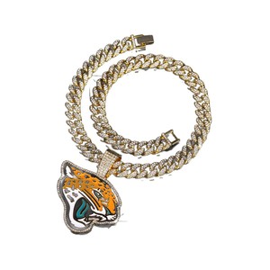 Hochwertige Messing Jacksonville Jaguars N FL Anhänger-Halskette für Männer Hip-Hop Iced Cuban <span class=keywords><strong>Chain</strong></span> Schmuck Strass Vergoldet Laborgeprüft - Product Image 5