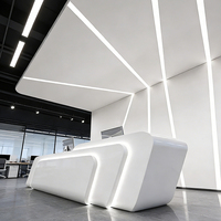 Bureau de réception classique en marbre à surface solide éclairé par LED, finition brillante blanche