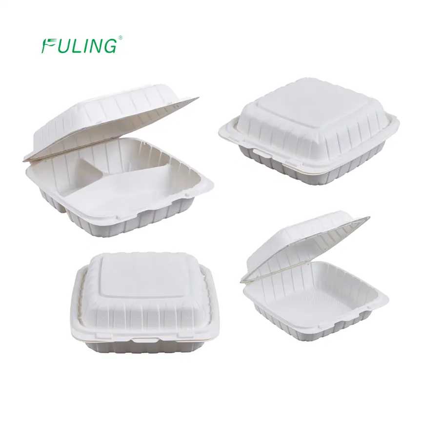 Witte Plastic Polypropyleen Scharnierende Container 3 Comp, Wegwerp Pp Lunch Tray Met Deksel, single-Gebruik Pp Scharnierende Container