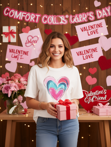 T-shirt da donna Comfort Colors con stampa a cuore di San Valentino, manica corta, girocollo in cotone, vestibilità ampia, casual, primavera estate - Product Image 2