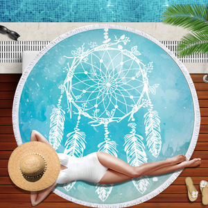 Toalla de playa comprimida redonda de plumas <span class=keywords><strong>para</strong></span> adultos Manta de natación de <span class=keywords><strong>piscina</strong></span> ecológica de microfibra con borlas absorbentes - Product Image 6