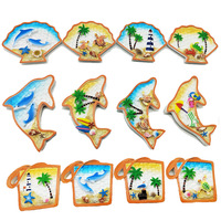 Planche de surf réfrigérateur bleu sable aimant plage thème scène sable bouteille boule à neige résine fait à la main Bali pantoufles réfrigérateur aimant