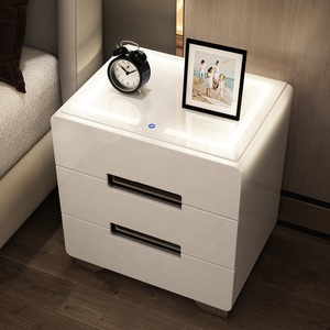 Muebles de Dormitorio en Oferta, Mesita de <span class=keywords><strong>Noche</strong></span> de 3 Cajones con Luz LED Inteligente, Acabado <span class=keywords><strong>Blanco</strong></span> Brillante, Multifuncional, de Madera Maciza - Product Image 2