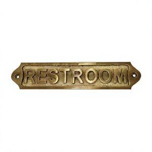 Panneau de porte de toilettes vintage en laiton gravé, décoratif mural, taille et logo personnalisables pour hôtels et bureaux - Product Image 1