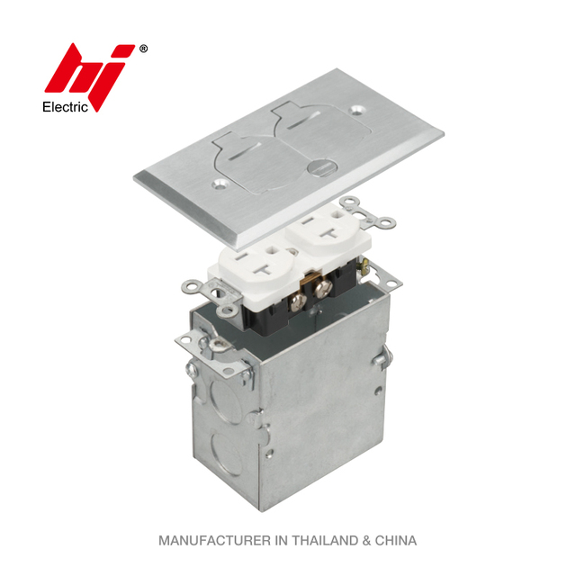 Nickel-plated Brass Floor Box with 15/20A TR American Socket Receptacle and Metal Junction Box Electrical Outlet Boxes
