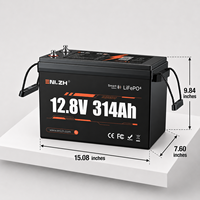 Batterie lithium-ion rechargeable Enlzh Deep Cycle 12V 314AH avec Bluetooth LiFePO4 pour camping-car avec connecteurs US EU CA AU JP DE
