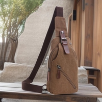 Tas Selempang Kanvas Gaya Vintage Jepang Tas Selempang Dada Multi-Kantong Tas Ponsel untuk Pria Unisex Outdoor Grosir Kustom