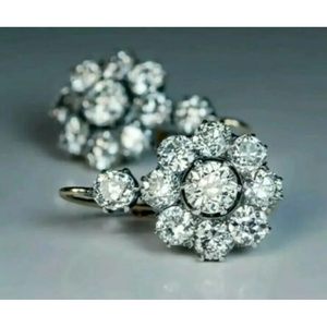 925 <b>Silver</b> Gold Plated 2.0Ct Floral Design <b>Stud</b> Earrings Antique Cluster Moissanite Women's Trendy - Product Image 1