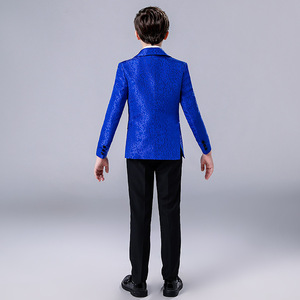 6-16y màu xanh Jacquard cộng với kích thước Boutique hoa chàng trai tuxido phù hợp với Mens blazer trẻ em bên quần áo máy chủ Đàn Piano Performance - Product Image 5