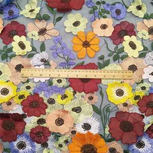 Tela de encaje bordado multicolor 3D Premium directo de fábrica Producto de categoría de alta calidad - Product Image 4