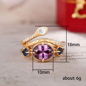 Anillo de cóctel F1804 con diseño de serpiente para mujer, con amatista ovalada y engaste de puntas, anillos de compromiso de moda - Product Image 5