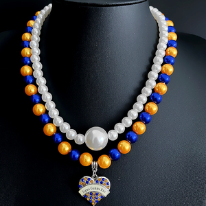 Atacado camada colar dupla pérola royal azul e amarelo sigma gamma rho poodle pingente EEYIP pingente colar - Product Image 4