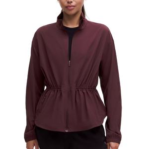 Veste en tricot zippée pour femme, confortable, en nylon, avec logo personnalisé OEM, respirante, décontractée, pour l'entraînement, avec doublure en laine, décoration à rayures - Product Image 1
