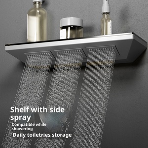 Set <span class=keywords><strong>Doccia</strong></span> <span class=keywords><strong>Termostatico</strong></span> a Pioggia Incassato Semplice con Finitura Spazzolata, Display Digitale Intelligente, Completo in Ottone - Product Image 2