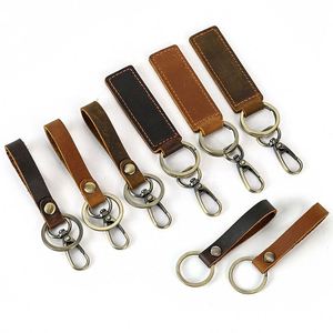 Bulk Stock Various Design Genuine Leather Simplicity Retro Crazy Horse Leather Keychain <b>Keyring</b> with Rivets - Product Image 1