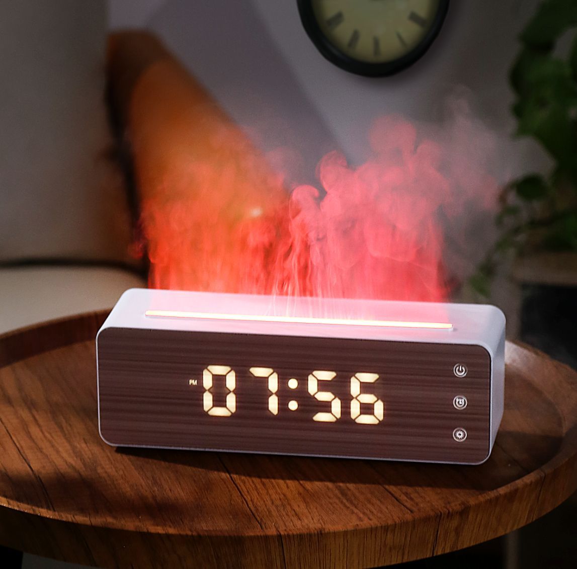 Homefish Air Purification Humidifier Flame Ultrasonic Essential Oil Diffuser Cool Mist Aromatherapy White Clock